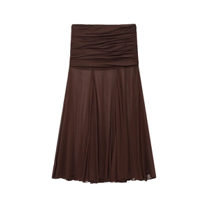 Eleganter dunkelbrauner Plissee-Midirock aus Chiffon mit breitem Bund für Damen