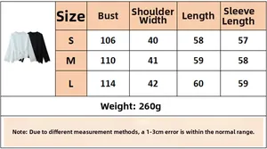 Detailed size chart for lace satin long sleeve top with bust and shoulder measurements