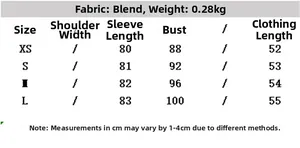 Tableau des tailles détaillé pour sweat court en dentelle avec détails de tissu et poids