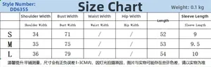 Size guide for V-neck slim t-shirt style DD6355 showing shoulder, bust, and length measurements