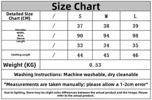 Detailed size chart for women's knit cardigan showing measurements in centimeters