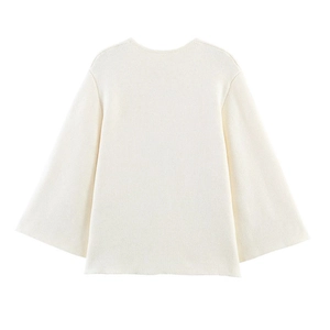 Women's cream white loose knit sweater cardigan with elegant wide flare sleeves
