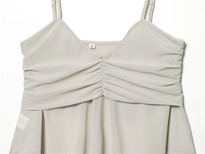 Detailed close-up of light gray georgette lace camisole with V-neck and ruched bust detail