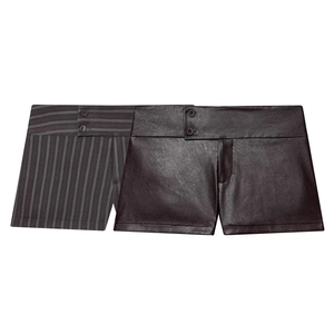 Pantaloncini da Donna Casual a Vita Alta Linea A Con Due Bottoni Tessuto a Righe e PU Poliestere Pantaloncini per Uso Quotidiano