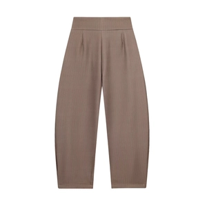 Pantalon ballon marron à fines rayures avec taille haute et coupe large minimaliste