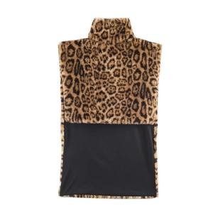 Gilet a collo alto in finta pelliccia leopardata con patchwork di tessuto nero chic