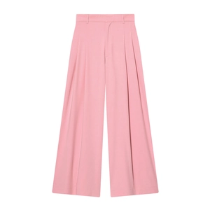 Elegante Damen-Hose mit hohem Bund und weitem Bein in Rosa, mit Falten und glattem Stoff