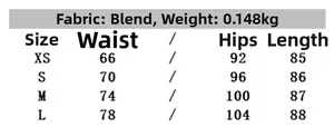 Size chart for minimalist polka dot skirt showing waist, hip, and length measurements