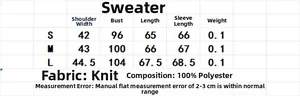 Tableau des tailles détaillé pour le pull en tricot rayé avec les mesures S, M et L