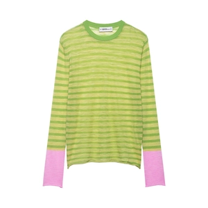 Pull en tricot à rayures pour femmes avec manches longues en vert et rose contrasté