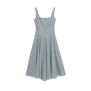 Abito midi classico a quadretti vichy bianchi e neri con scollo quadrato e linea ad A