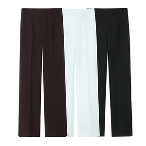 Pantalon à Pattes d'Éléphant Taille Haute avec Fente Drapé pour Femmes Couleur Unie Bureau Jambe Droite Polyester