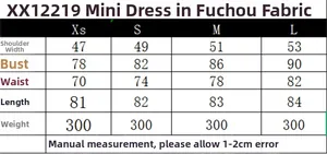 Größentabelle für Popeline Mini-Kurzarmkleid mit Maßen von XS bis L in Zentimetern