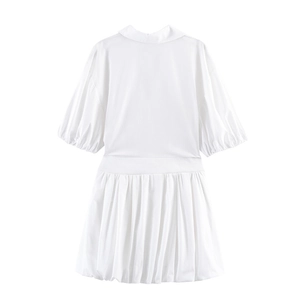Elegantes weißes Kurzarm-Minikleid aus Popeline mit Puffärmeln in der Rückansicht gezeigt