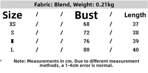 Size chart for western style strap top listing bust and length measurements in cm