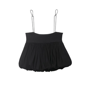 Fashionable black bubble hem camisole top with thin straps and silver buckle detailings