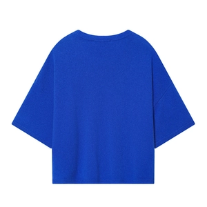 Pull en maille bleu roi pour femme avec col rond et manches courtes amples