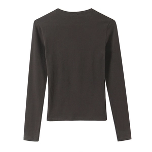 Slim fit round neck long sleeve base shirt for women in charcoal grey cotton blend