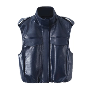 Completi Gonna In Pelle PU Da Donna Gilet Senza Maniche E Minigonna Con Cintura Moda Streetwear Blu Notte