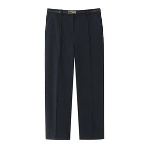 Pantaloni dritti a vita alta da donna con cintura sottile e piega centrale elegante