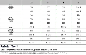 Detailed size guide table with measurements for slim fit blazer and trousers in centimeters