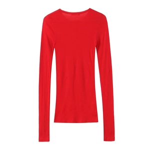Slim fit red long sleeve T-shirt with crew neck and stylish stacked sleeve design