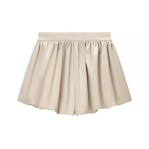 Jupe bouffante élégante en satin champagne à taille haute avec plis en soie