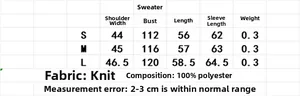 Detaillierte Größentabelle für Rautenmuster-Pullover mit Maßen für S, M und L