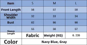 Size guide table for women's knit top showing S, M, L measurements in centimeters