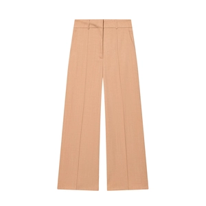 Pantalon tailleur femme taille haute camel à jambes larges avec plis élégants et coupe droite