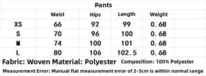 Guide des tailles avec mesures de taille et hanches pour ce pantalon droit à franges