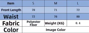 Detailed size chart showing front length and waist measurements for winter A-line skirt