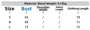 Detailed size chart for winter nylon bodysuit showing measurements for S, M, and L sizes