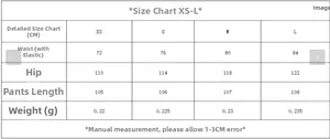 Größentabelle für gestreifte Damenhosen mit Maßen von XS bis L in Zentimetern