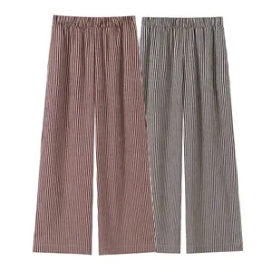 Damen Gestreifte Hose Weites Bein Casual Gerade Hose Hohe Taille Elastischer Bund Mode Elegant Streetwear Lange Hose