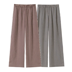 Gestreifte Hose mit hoher Taille und weitem Bein in Rot und Marineblau mit Gummizug