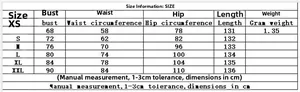 Detailed size chart for mesh halter dress including measurements from XS to XXL