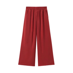 Pantalon large rouge vif pour femmes avec taille haute élastique et tissu lisse