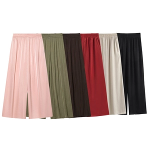 Pantalon Large en Satin Décontracté pour Femmes Taille Haute Élastique Ample Couleur Unie Pantalon Long Streetwear Palazzo