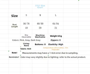 Detailed size chart for knitted crop top showing bust and length measurements in cm