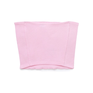 Chic light pink ribbed knit tube top for women with elastic texture on white background