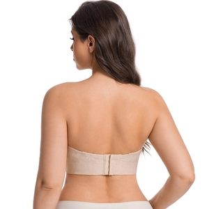 Soutien-gorge push-up nude sans bretelles avec dentelle florale et fermoir large