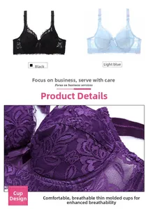 Detailed close-up of breathable thin lace cups in black and light blue color options