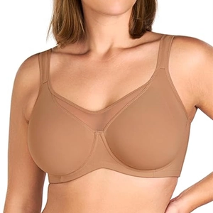 Slim nude full cup bra with breathable mesh trim and wide straps for support
