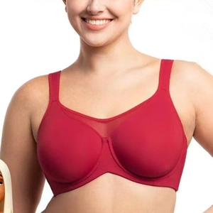 Slim red full cup bra with mesh trim and supportive wide straps for curvy women