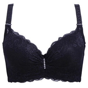 Elegant black lace plus size bra with rhinestone accents and wide straps for support
