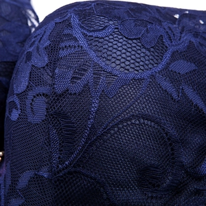 Lace plus size push-up bra in dark blue with intricate floral patterns and breathable fabric