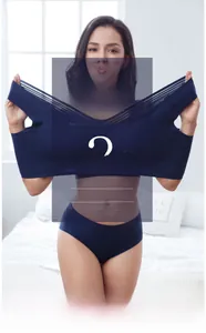 Detail of dark blue seamless sports bra set with breathable memory foam pads