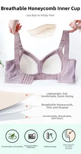 Detail of breathable honeycomb inner cup structure and multilayer fabric on purple bra