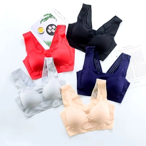 Seamless sports bra set with wide straps in five colors on a clean white background